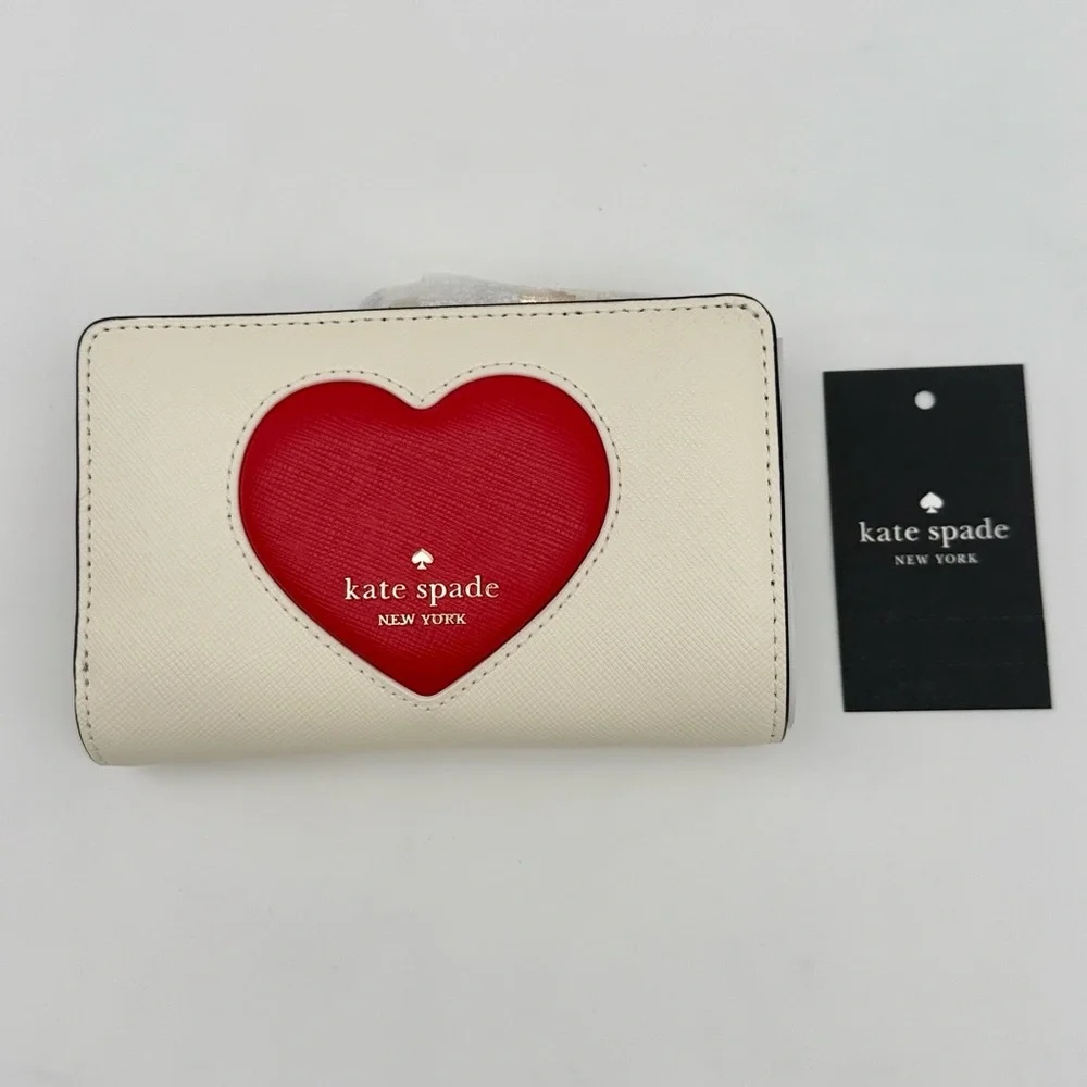 Kate Spade Madison Puffy Heart Medium Bifold Wallet Meringue Red